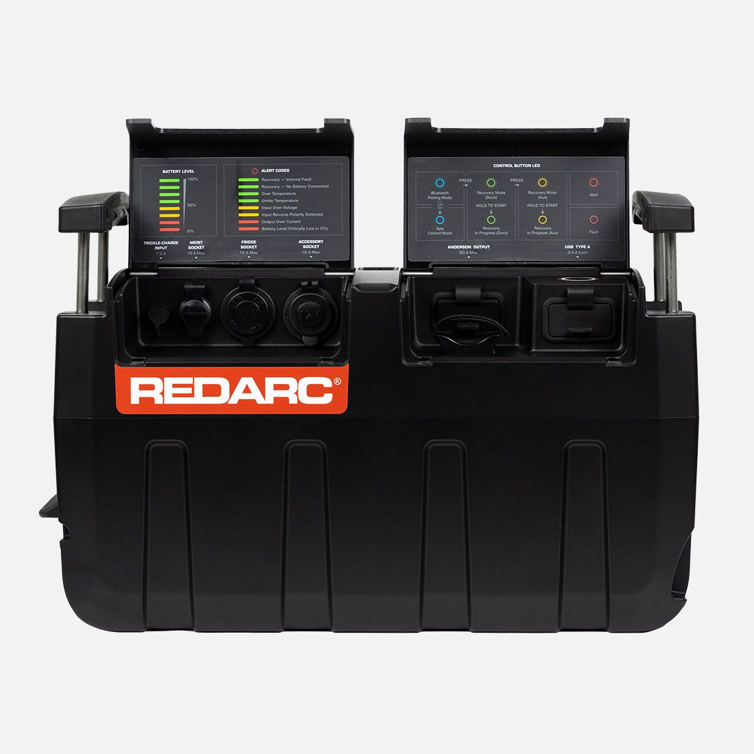 REDARC GoBlock 100Ah Portable Power Station - front view showing outputs and controls