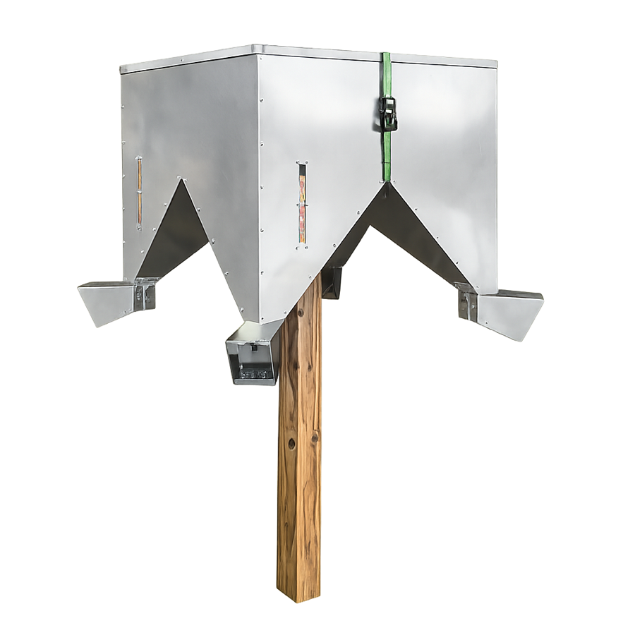 Coonless 1000 lb raccoon-resistant aluminum gravity feeder - full product view