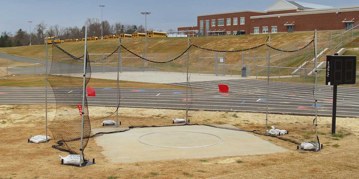Fisher Athletic DC100P Portable Discus Cage with weather-treated nylon netting and steel bases