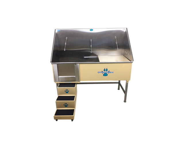 Elite Tub Walk-In Dog Wash Station - 58 inch polished stainless steel with sliding steps