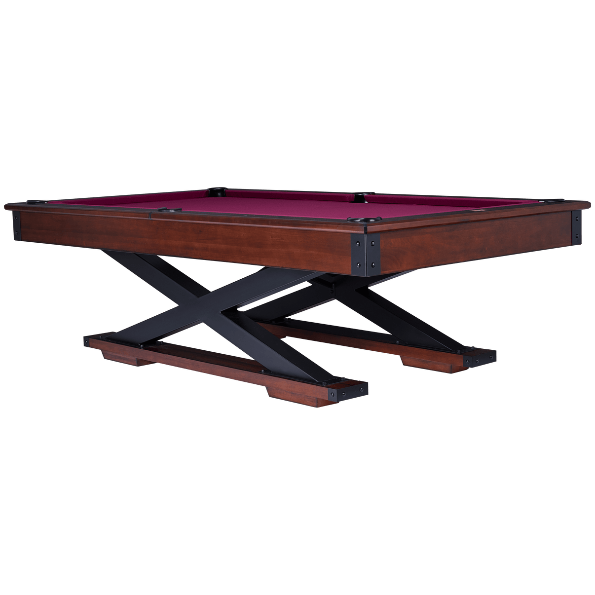 American Heritage Quest 8-foot Pool Table in Navajo finish with metal sled legs and rivet aesthetic