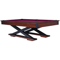American Heritage Quest 8-foot Pool Table in Navajo finish with metal sled legs and rivet aesthetic