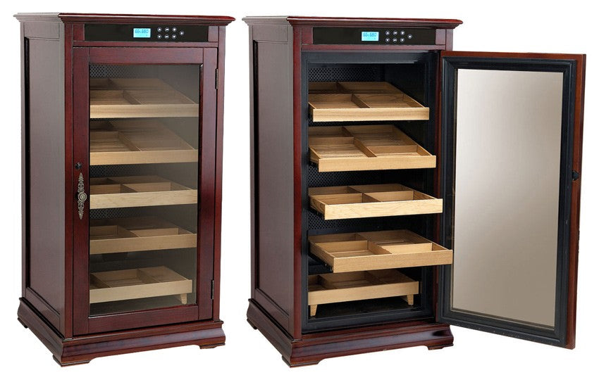Redford 1250ct Electric Cabinet Humidor in Dark Cherry finish - front view open