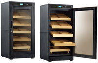 Redford Lite 1250ct Cigar Humidor Cabinet in Black Oak finish - full front view with open glass door