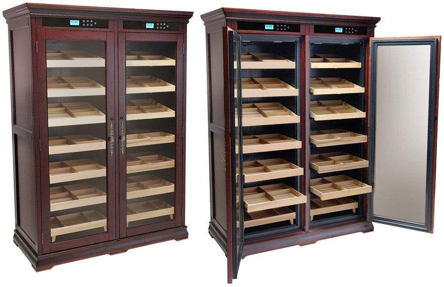 Reagan Electronic Cigar Cabinet in Dark Cherry finish - group view showing exterior and interior