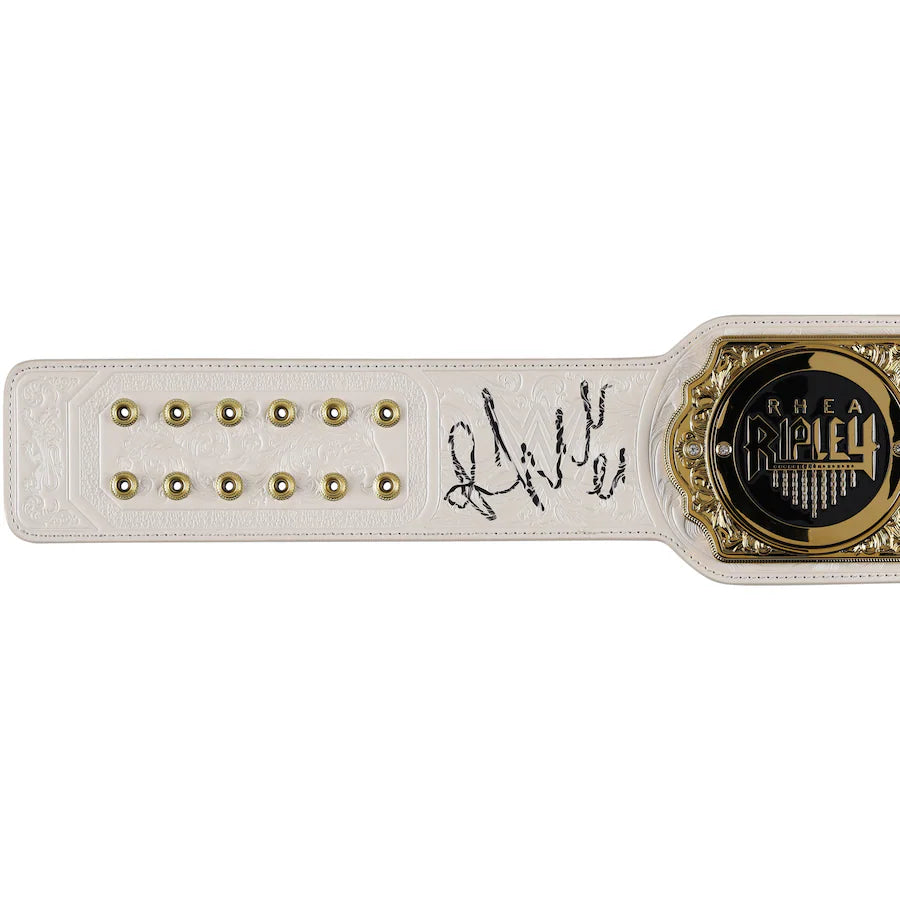 Rhea Ripley WWE Autographed Women's World Championship Replica Title Belt with Talent Side Plates - front view
