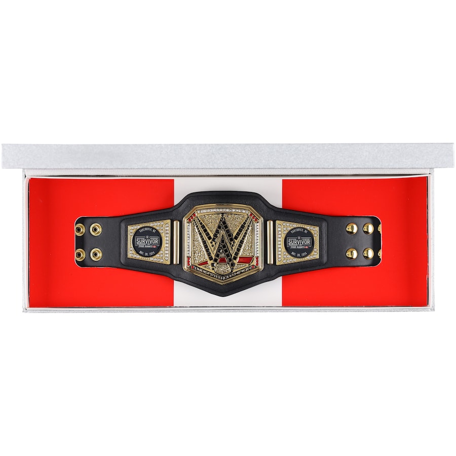 Autographed 2025 WWE Survivor Series Mini Title Belt signed by five superstars - detail view