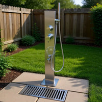 No Worries Showers Rio Wash Station 316L Marine Stainless Steel with Garden Hose Nib, Hot & Cold Mixer & Hand Shower Wand