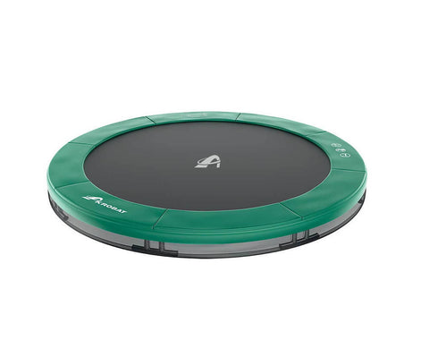 Image of Akrobat 12ft Round Primus Flat In-Ground Trampoline – Green (Green Pad with Black Jump Mat)