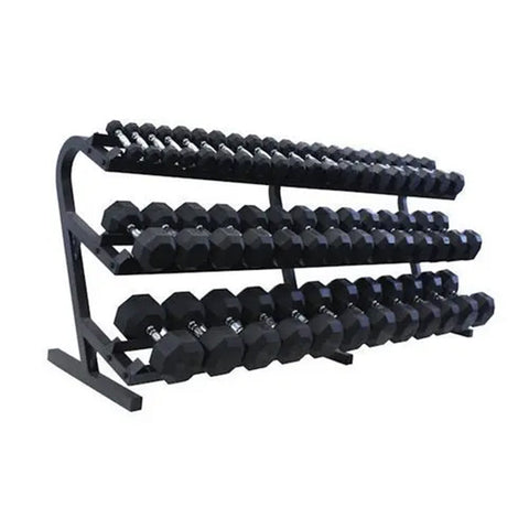 Image of 5lb to 75lb Rubber Hex Dumbbell Set w/ Three Tier Rack by Troy Barbell