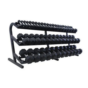 5lb to 75lb Rubber Hex Dumbbell Set w/ Three Tier Rack by Troy Barbell