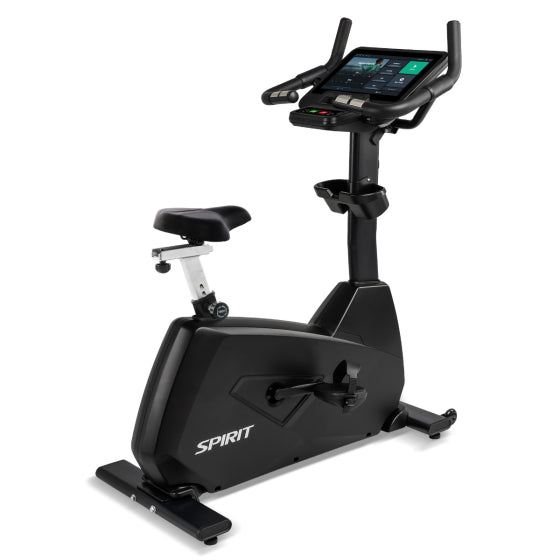 Spirit CU800ENT Commercial Upright Bike - front view with 15.6 inch touchscreen display