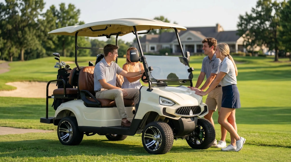 Sun-Cart 4-seat electric golf cart with 2+2 seating layout in white