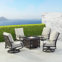 Black Aluminum Fire Table Set with Four Club Chairs