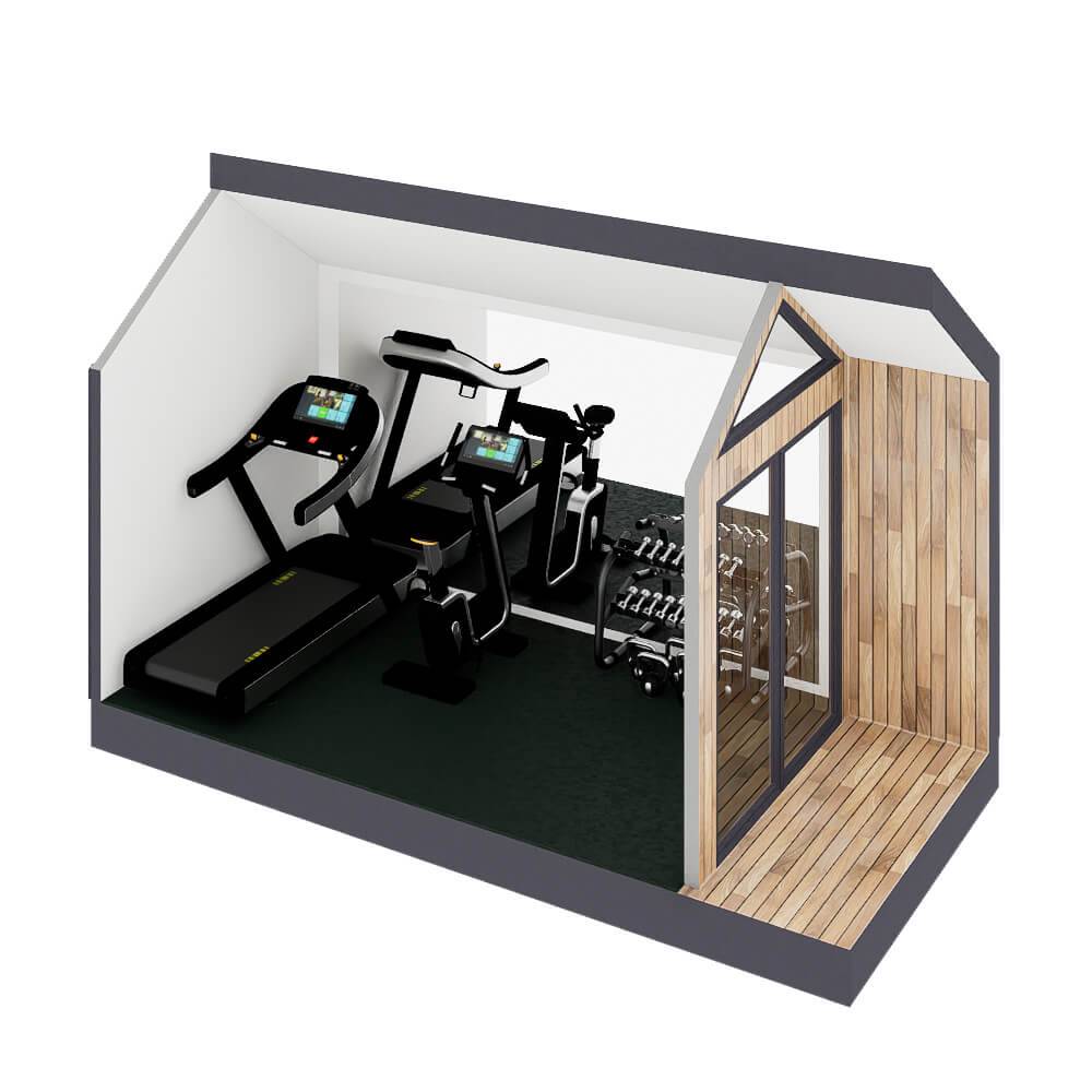 Sweaty Yeti Fit Studio exterior view showing glass doors and wood accents - 8x17 backyard workout room