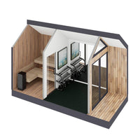 Sweaty Yeti Sauna Fit open view showing interior layout of sauna and workout room