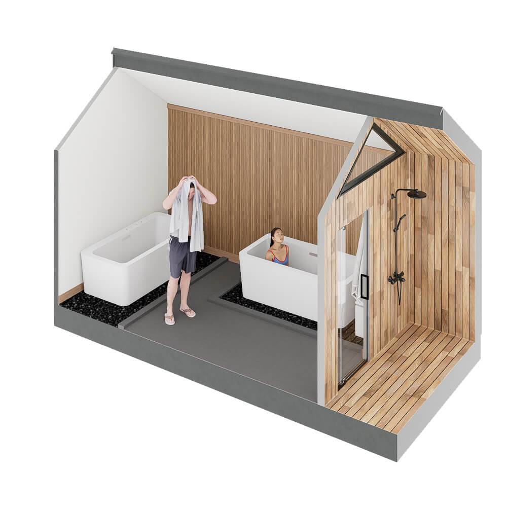 Sweaty Yeti Plunge Max double cold plunge room exterior with people enjoying cold therapy