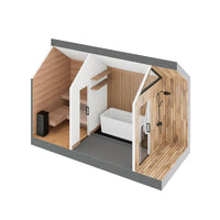 Sweaty Yeti Sauna Plunge with open door showing interior sauna and cold plunge room layout