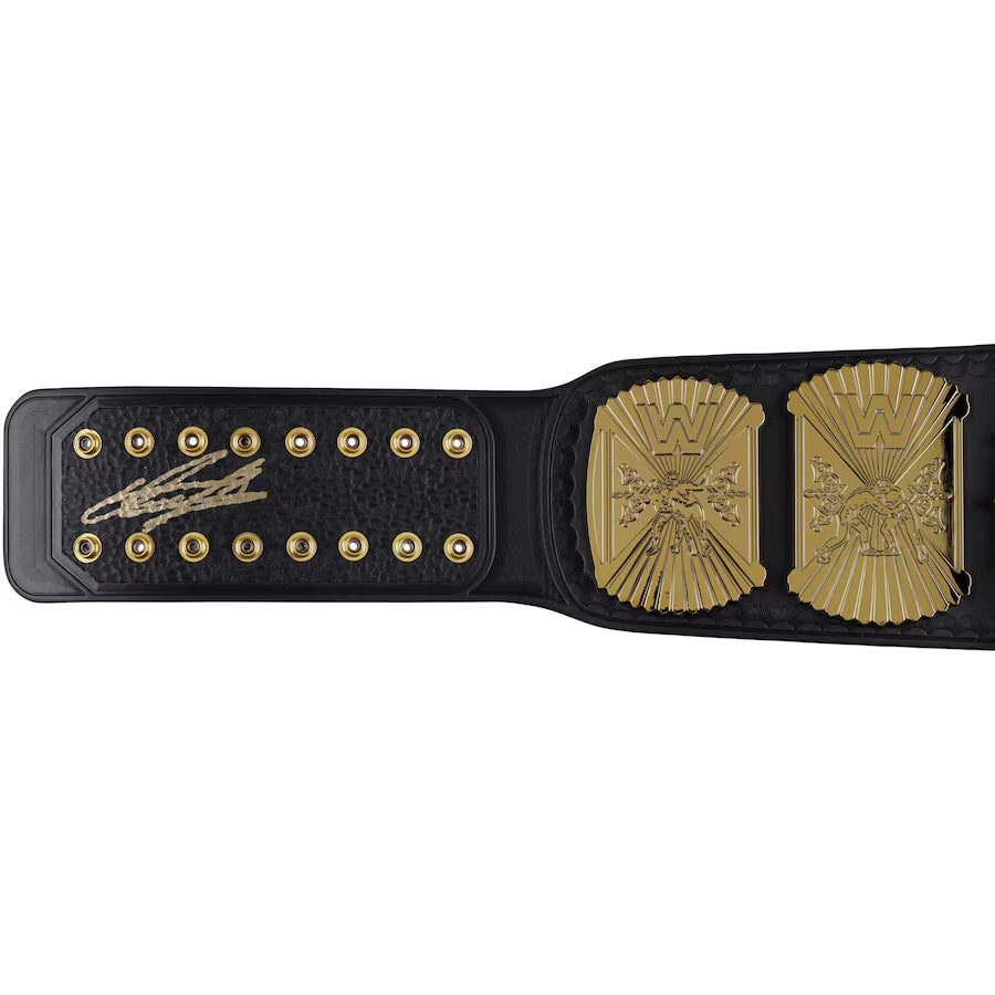 The Undertaker WWE Autographed Winged Eagle Replica Title Belt - full view showing gold plates and strap