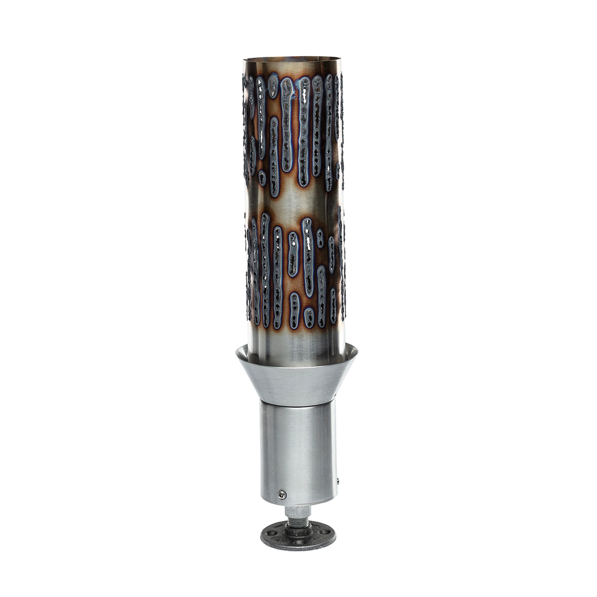 Fire by Design Bamboo Tiki Torch with laser-cut bamboo sleeve and live gas flame