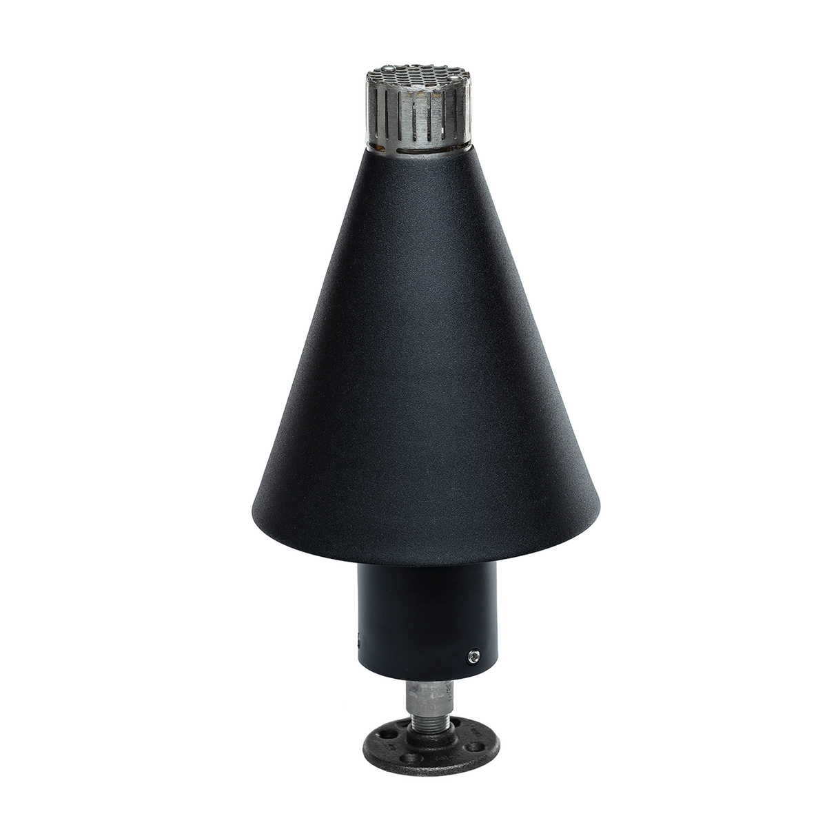 Fire by Design Black Cone Tiki Torch in matte black finish, shown as a permanent gas outdoor torch