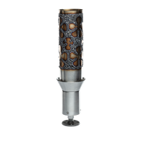 Fire by Design Plumeria Tiki gas torch with plumeria blossom floral cutwork design glowing from within