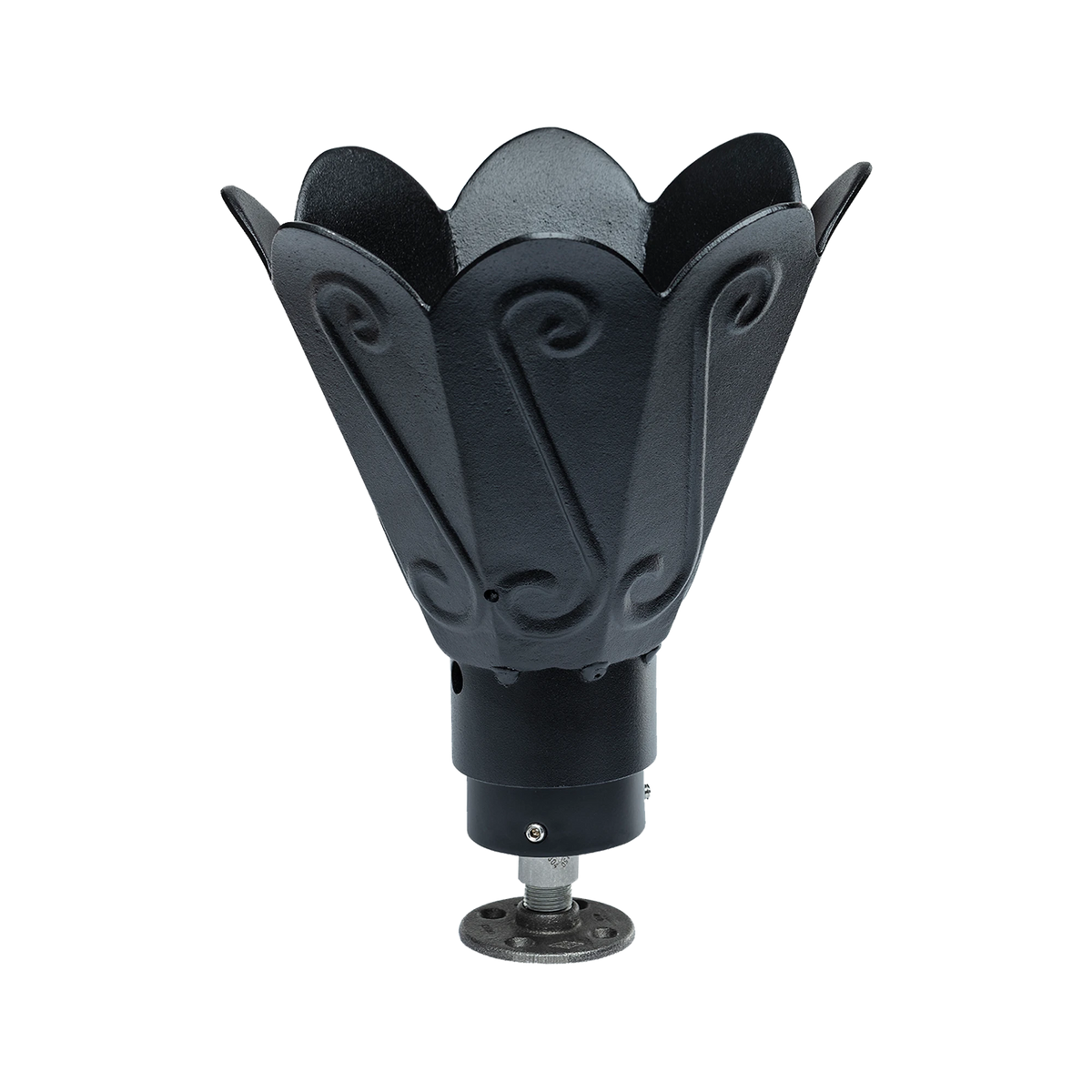 Fire by Design Tulip Tiki Torch with scrolled petal design and gas flame