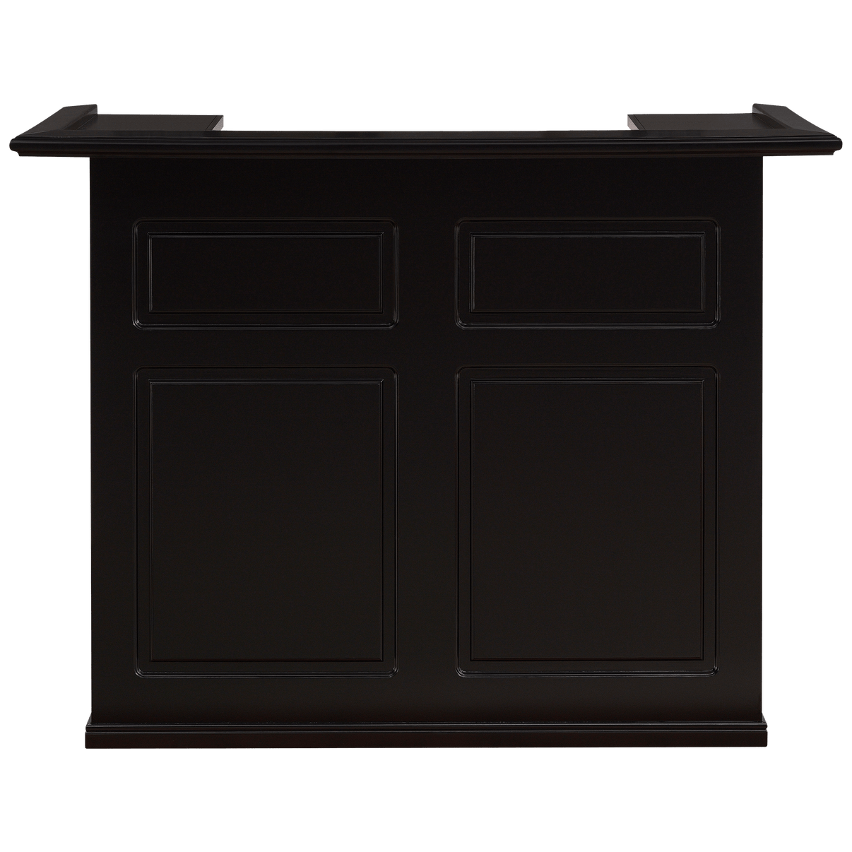 American Heritage Trenton Home Bar in black finish - front view with decorative panels and storage