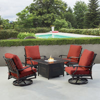 Black Aluminum Fire Table Set with Four Club Chairs