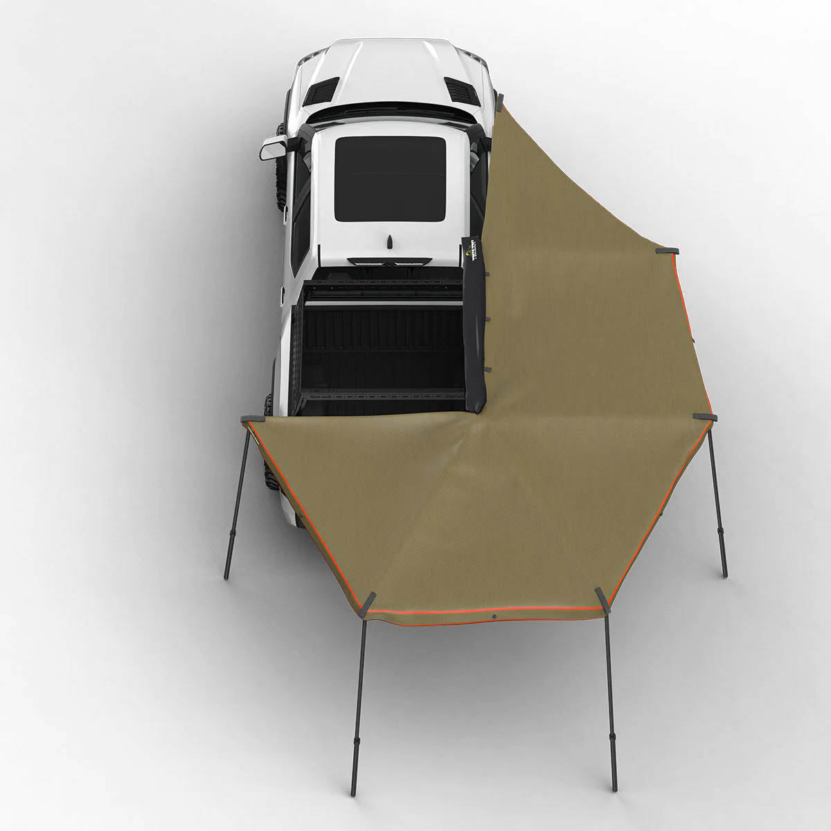 Tuff Stuff Overland 270 Degree XL Awning Passenger Side fully deployed - olive fabric