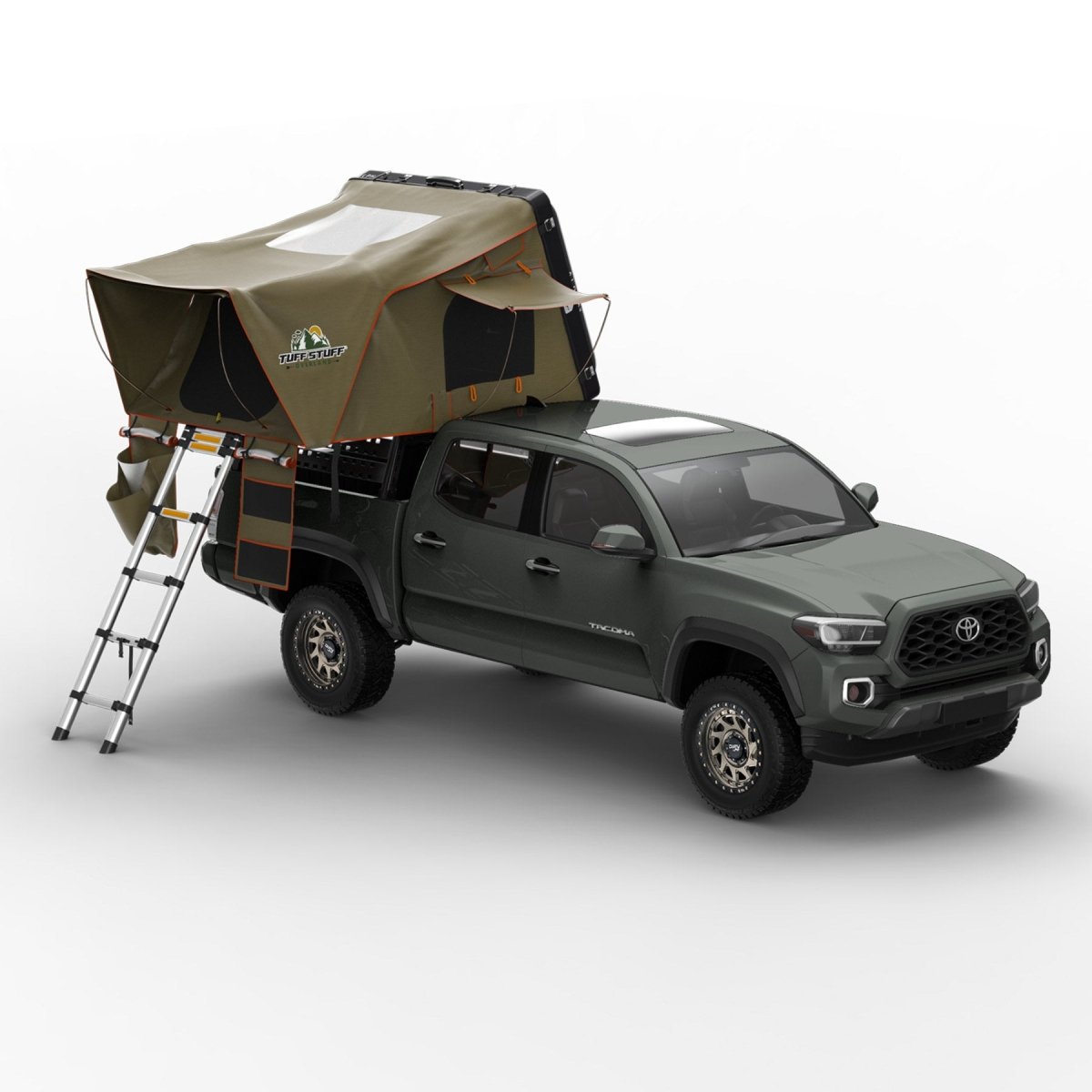 Tuff Stuff Alpha II rooftop tent closed profile view - black ABS hardshell