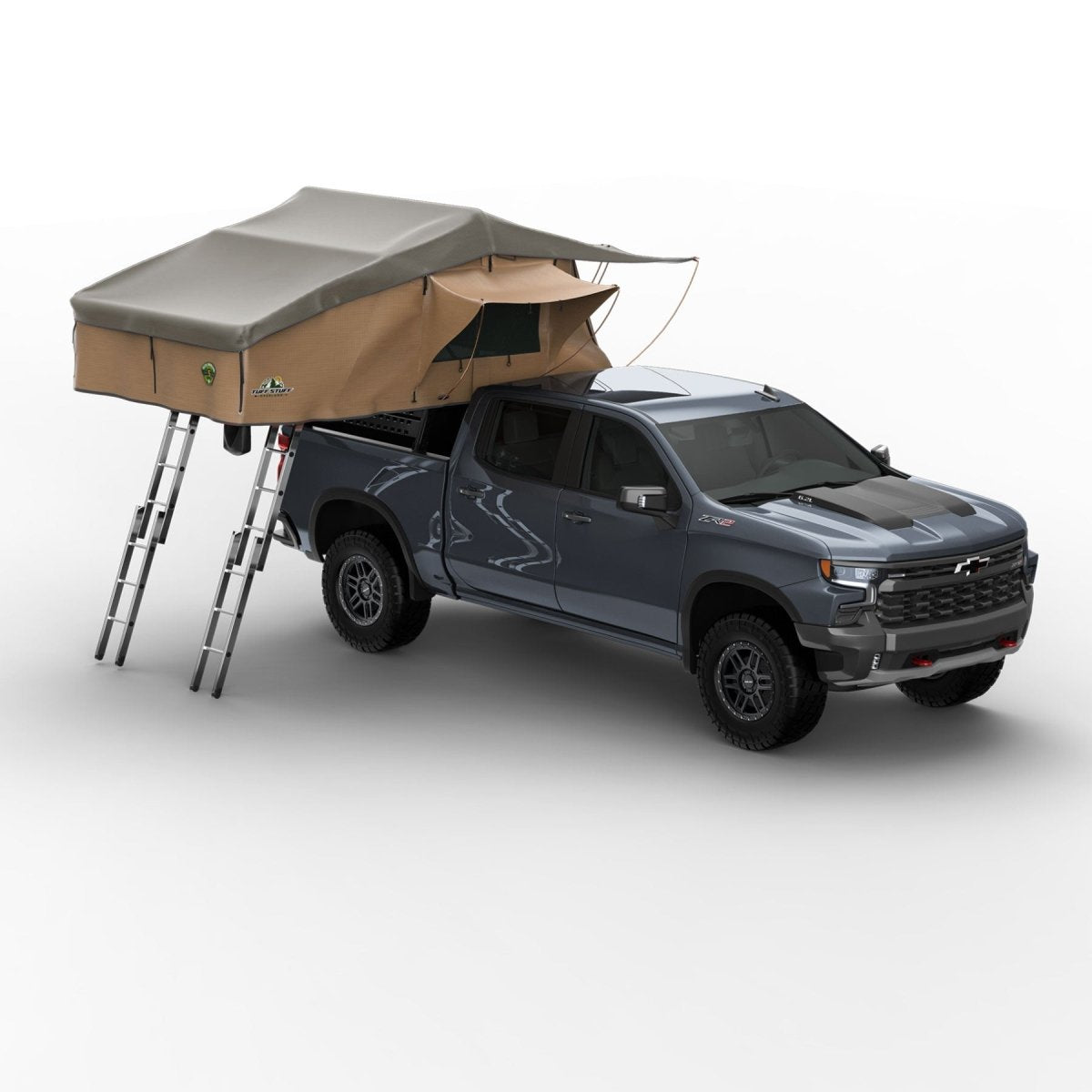 Tuff Stuff Elite Rooftop Tent with Annex Room open showing interior sleeping space