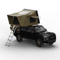 Tuff Stuff Stealth rooftop tent side view open showing interior mattress