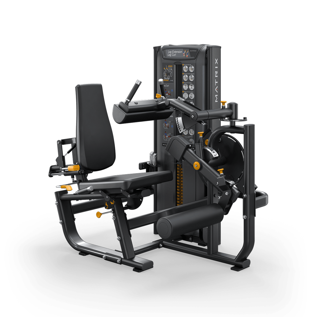 Matrix Versa MD Leg Extension Leg Curl - hero product shot, Iced Silver finish