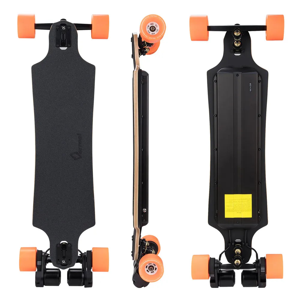 Verreal RS Pro long range electric skateboard with 90mm PU wheels - multiple views showing top, bottom, and side profile