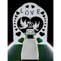 Alumi Games Wedding Obstacle with dove, heart cutouts, and LOVE lettering in white aluminum finish