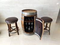 Whiskey & Wine Barrel Bar Set Cabinet Storage, Bar Stools, No Top