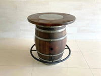 Whiskey & Wine Barrel Bistro Pub Set  Glass Top, Foot Rail