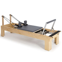 Elina Pilates Wooden Reformer Physio - full view in grey upholstery