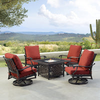 Black Aluminum Fire Table Set with Four Club Chairs