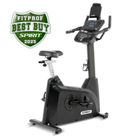 Spirit XBU55 Upright Bike - full view showing sleek steel frame, ClearView LCD console, and adjustable seat