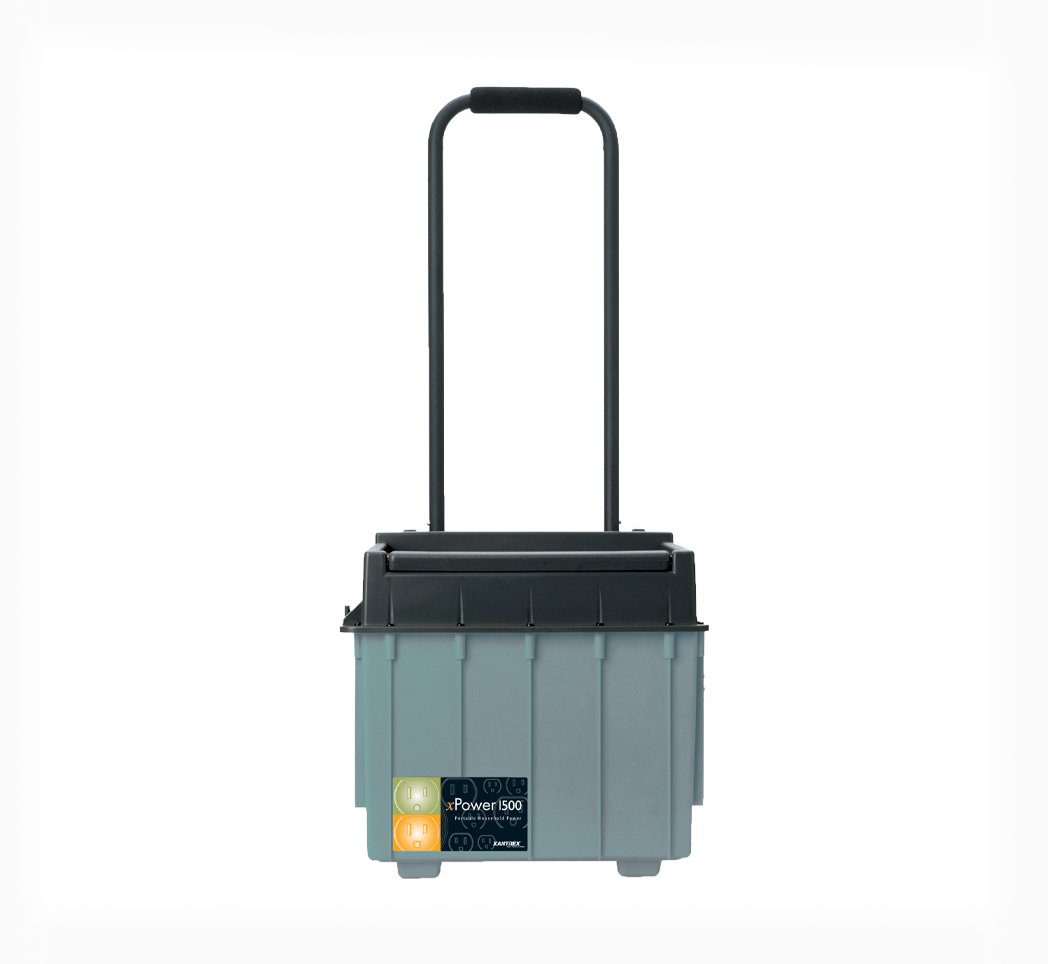 Xantrex XPower Powerpack 1500 portable backup power system front view on rolling cart