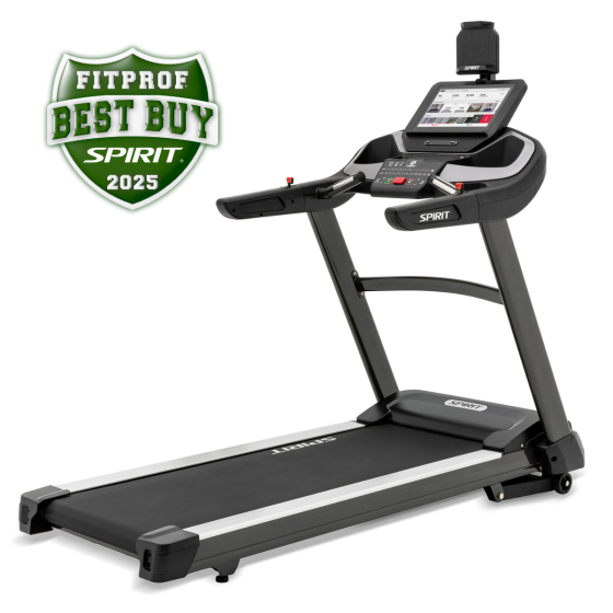 Spirit XT685ENT Treadmill front view - 15.6 inch ClearView+ touchscreen and charcoal steel frame